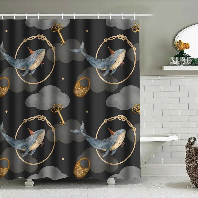 

Whimsical Blue Whale Shower Curtain Fashionable Home Decor For Bathroom Soft Fabric Waterproof Backdrop Perfect Gift Idea W60H190(CM)-1 Pcs