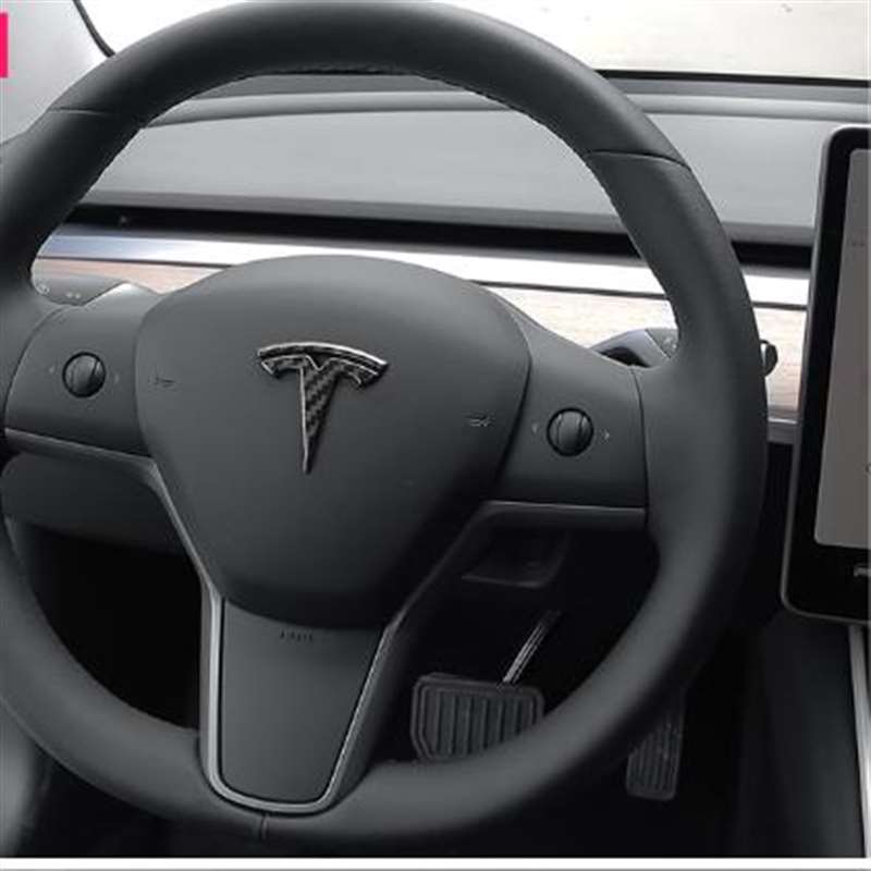 Carbon Fiber Pattern for Tesla Model 3 Y Auto Logos Steering Wheel Patch Decoration Modified Accessories Head Tail
