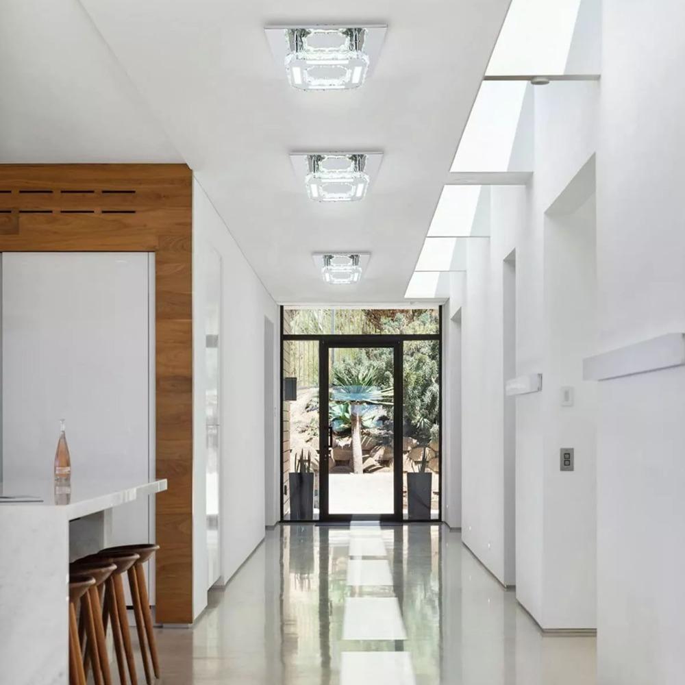 Faux Crystal Chandelier 3 Color Temperature Crystal Ceiling Light Modern Flush Mount Light Hallway