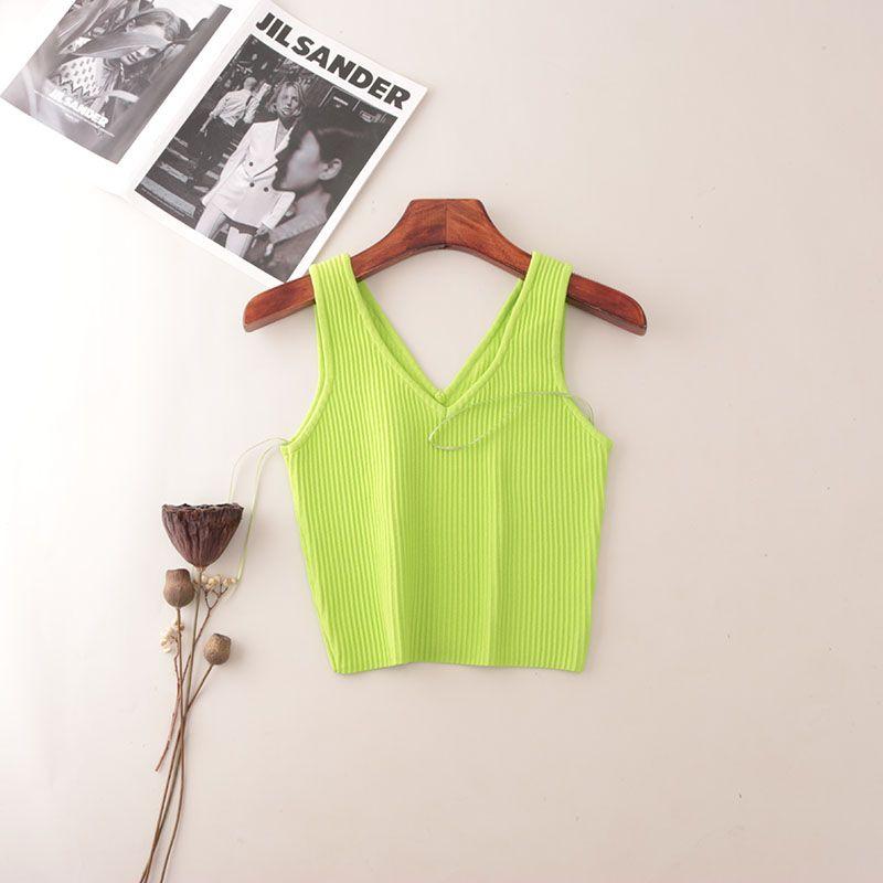 American Fashion Brand Double V Neck Rib Camisole Summer Sleeveless Fashion Fashion Solid Color Outerwear Knitting Tops