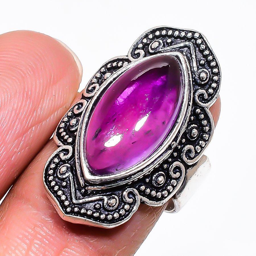 Natürlicher Salbei-Amethyst Edelstein 925 Sterling Silber Schmuck Ringgröße 8 AR-16459