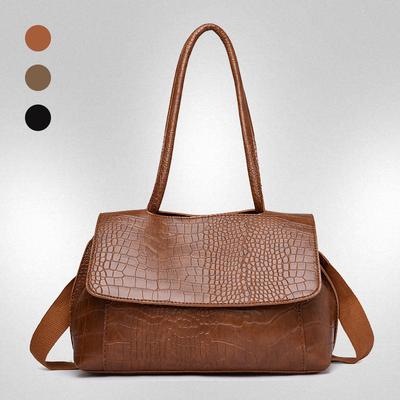 Bolsa mensageiro de ombro com textura de couro padrão crocodilo, bolsa de mão padrão pedra, aba com fivela magnética, grande capacidade, sacola tote estampada