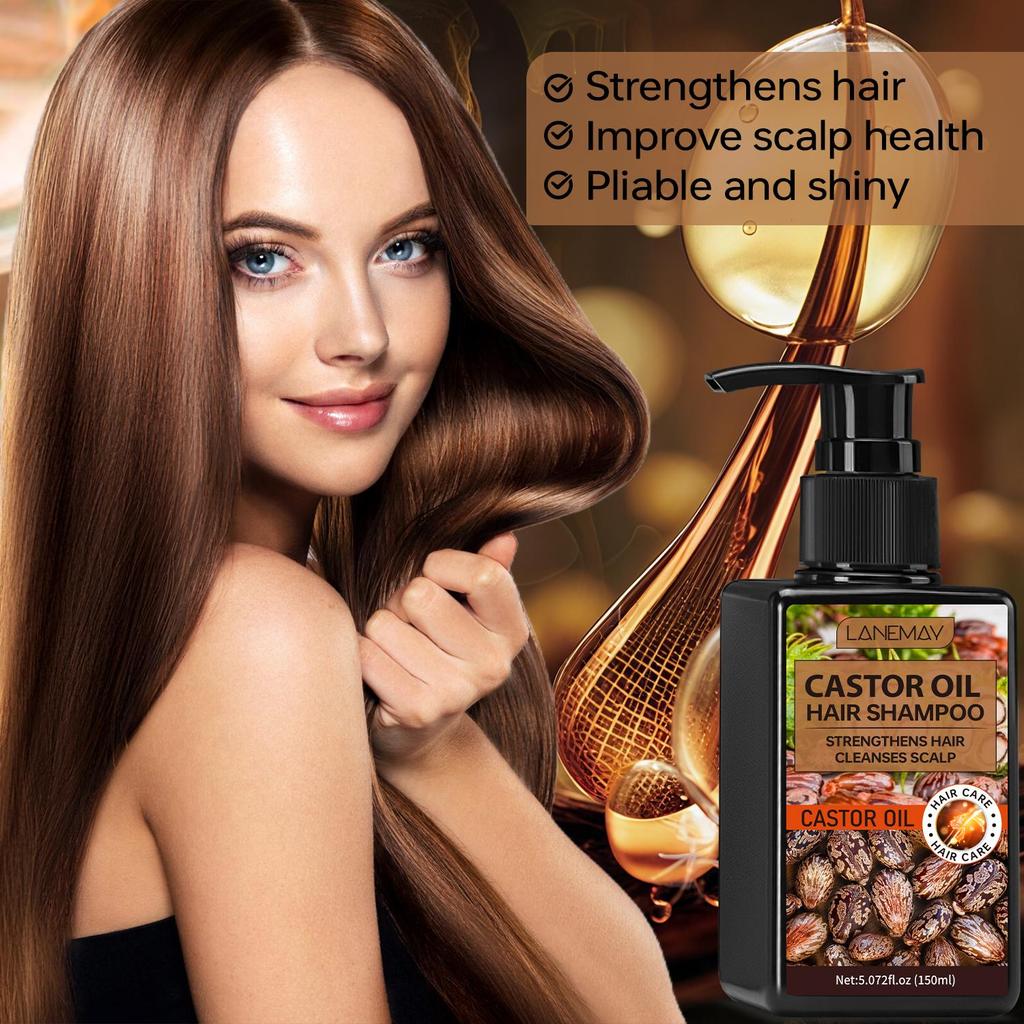 Castor Oil Hair Shampoo-Strengthens Hair, Improve Scalp Health-Make Hair Pliable And Shiny-Suitable For All Hair Types, 150ml