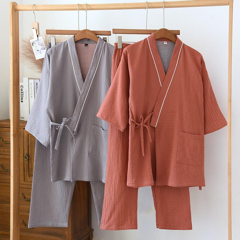 Unisex Japanese Kimono Cotton Gauze Yukata: Spring/Summer Lightweight Couple Home Wear Set