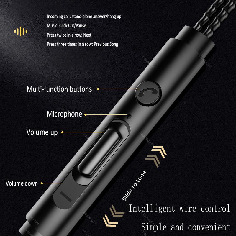 3.5mm Wired Headphones In Ear Headset Wired Earphones with Microphone Bass HiFi Stereo Earbuds Sports In-line Control For Phones