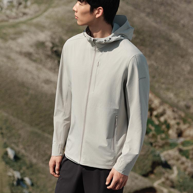 Anta Comfortable Casual Simple Hooded Zipper Lightweight Jacket Men Jacket Light-Gray Green 152520615-2