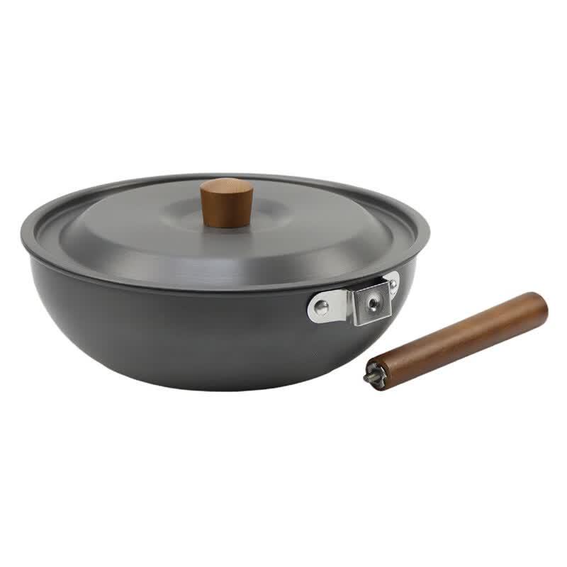 Outdoor Camping Frying Pan with Detachable Wooden Handle