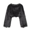 Eco-Friendly Faux Fur Short Coat Women Winter Streetwear Round Neck Long Sleeve Outerwear In Beige Black