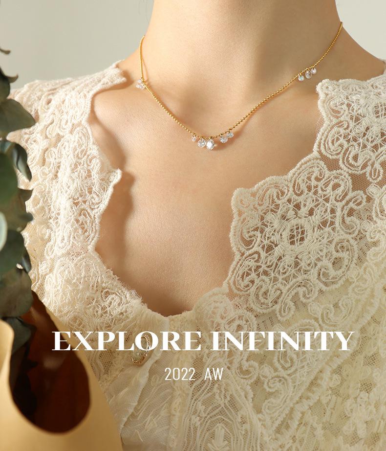 Women's Zircon Pendant Necklace: Chic 18K Gold Titanium Steel Clavicle Chain