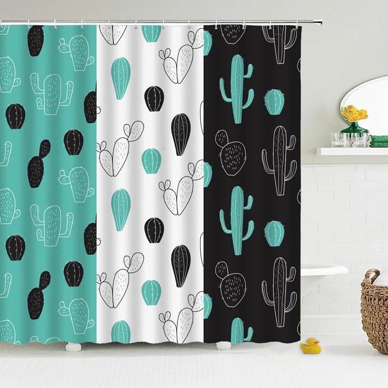 Tropical Cactus Shower Curtain Polyester Fabric Bath Curtain For The Bathroom Decorations Multi-Size Printed Shower Curtains