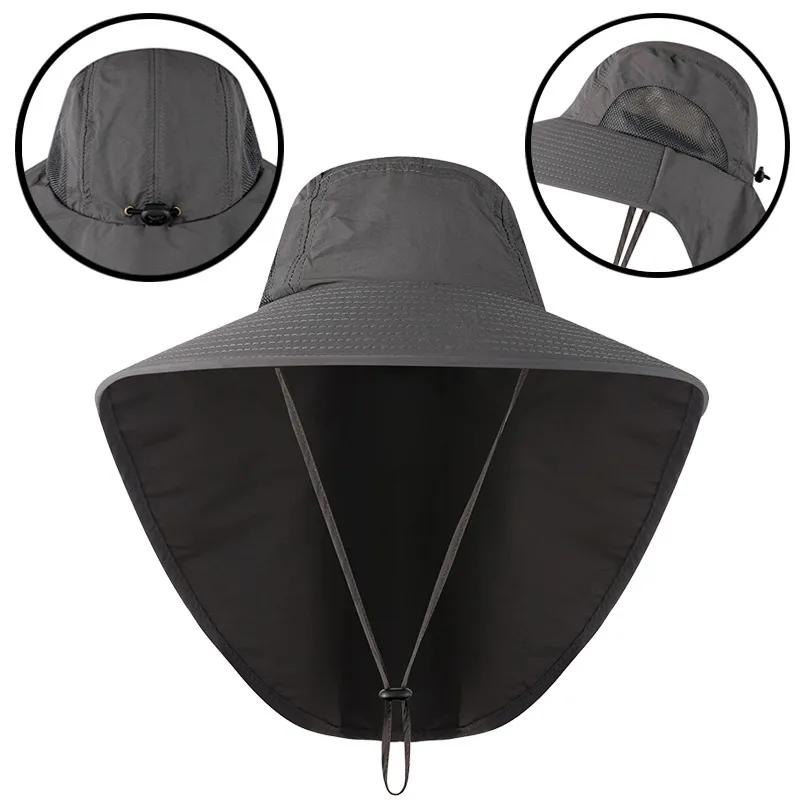 Wide Brim Sun Hat with Neck Flap for Men Women Adjustable Outdoor 50+UPF Protection Safari Cap Hiking Fishing Hat