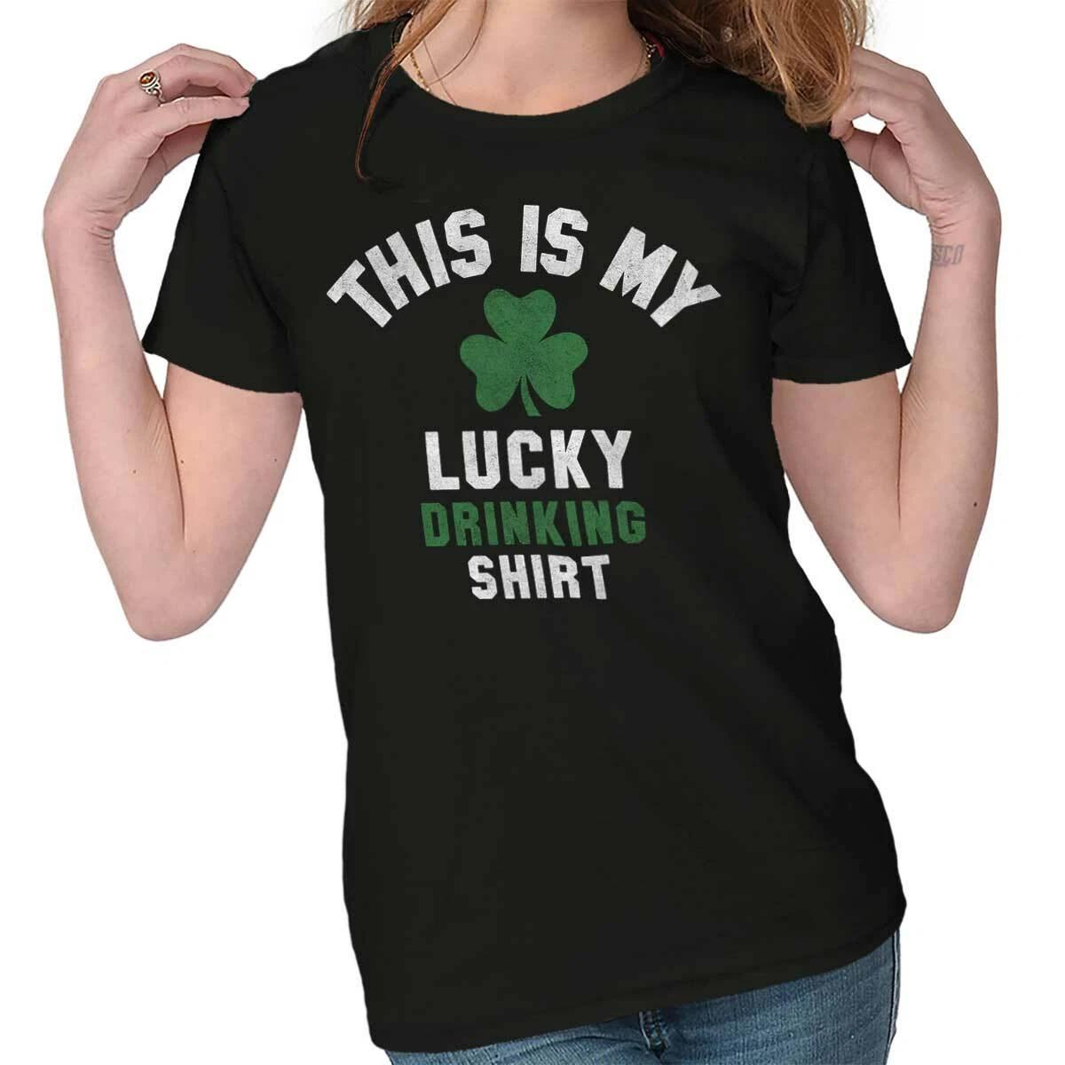 St Patrick s Day My Lucky Drinking Shirt Womens Top Junior Graphic Tee XS