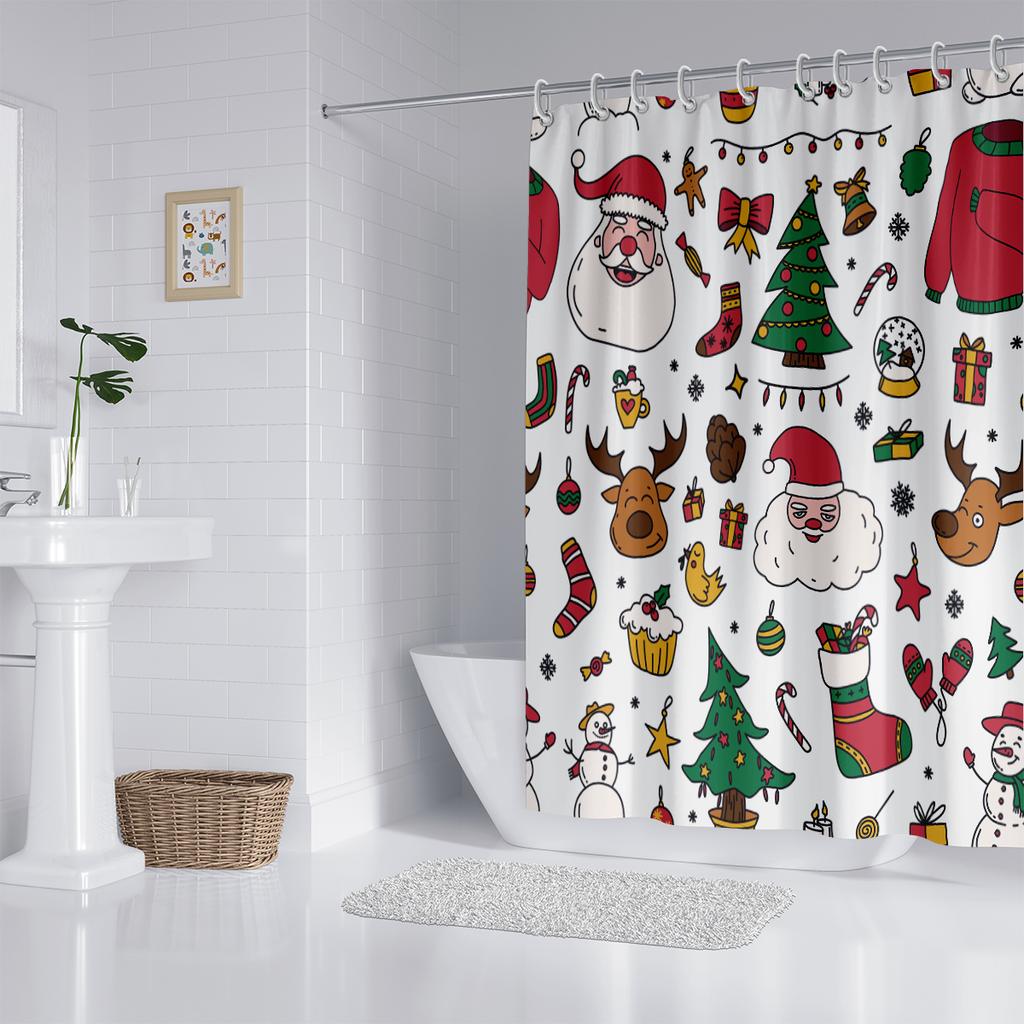 1 Piece 180X180Cm Christmas Gingerbread Man Pattern Printed Shower Curtain Partition Bathroom Waterproof And Mildew Proof