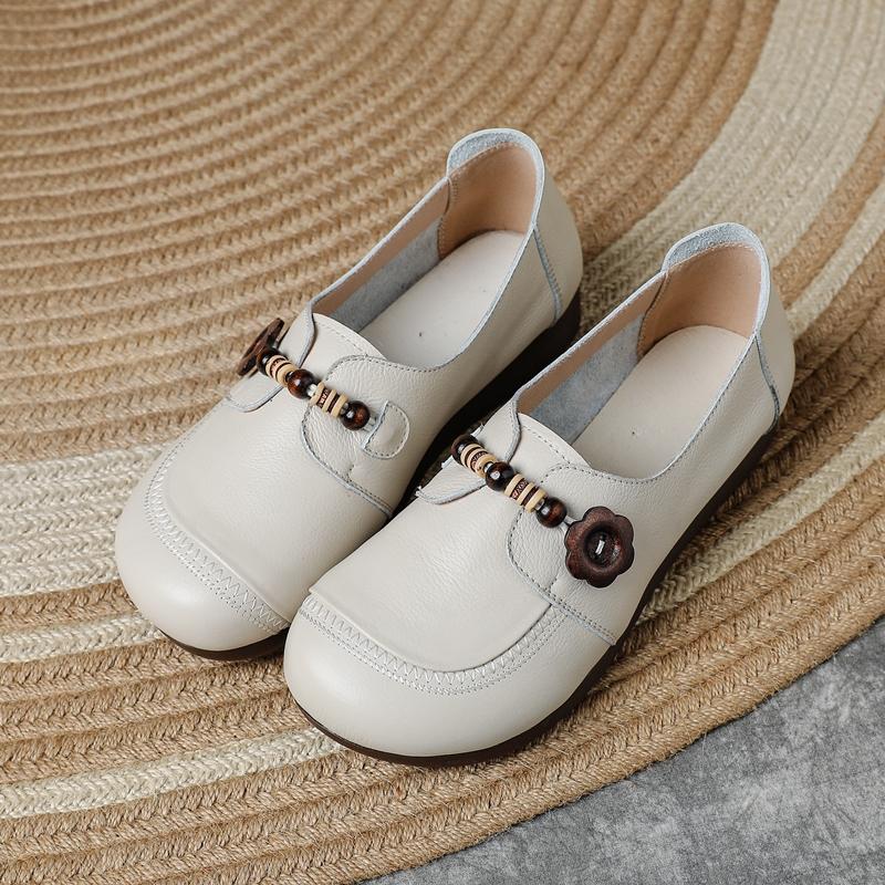 Neue Damen Loafer Schuhe Anti-Rutsch Retro Echte Leder Schuhe Damen Übergröße Bequeme Damenschuhe Frühling und Herbst