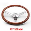 15"/ 380mm Vintage Classic Solid Wood  Steering Wheel  Stainless Steel Spokes w/ Horn Button