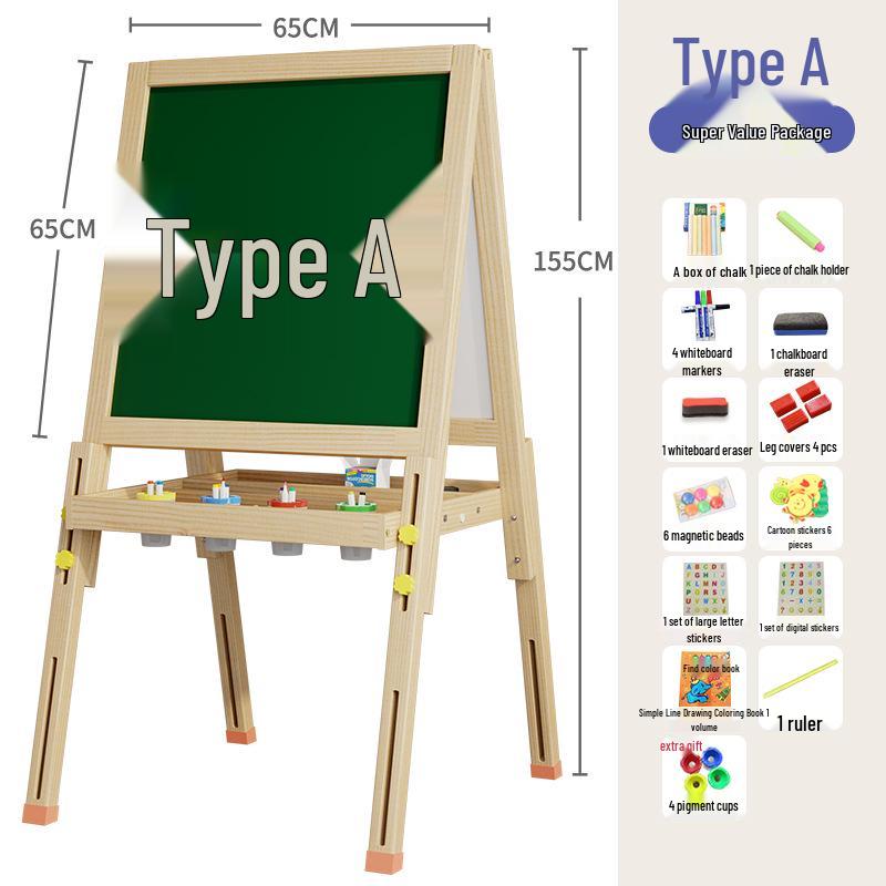 Solid Wood Children's Erasable Chalkboard Easel for Writing & Drawing