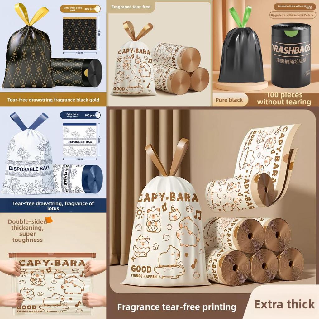 Pe Trash Bag With Drawstring For Home Use Heavy Duty Thick Garbage Sacks For Kitchen And Household