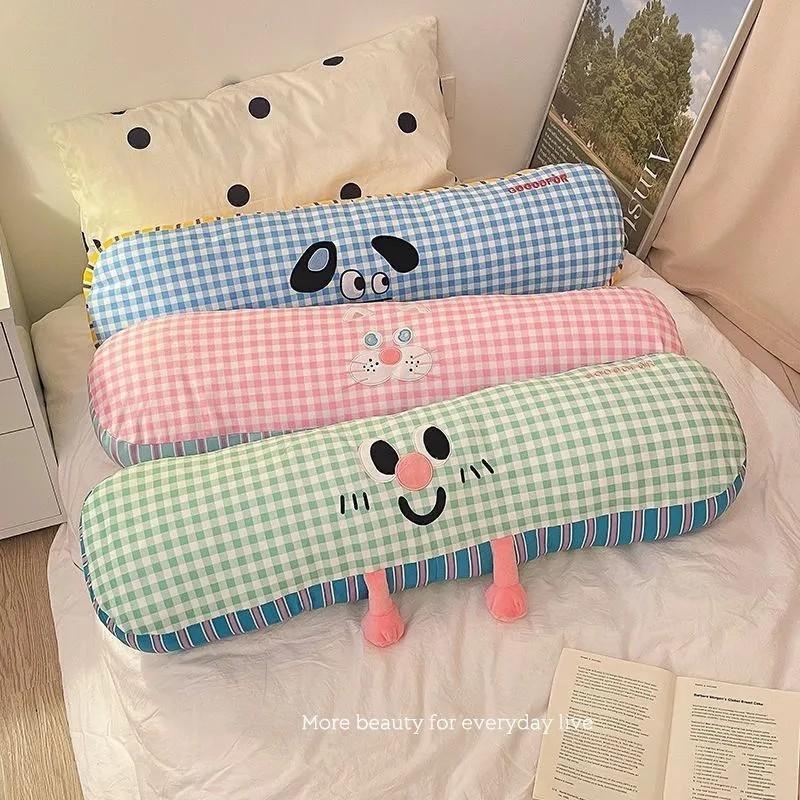 Leg Clamp Side Sleeping Pillow 1PC Long Grid Soft Fluffy Sleeping Pillow Non-Deform for Home Bed Relaxation Use
