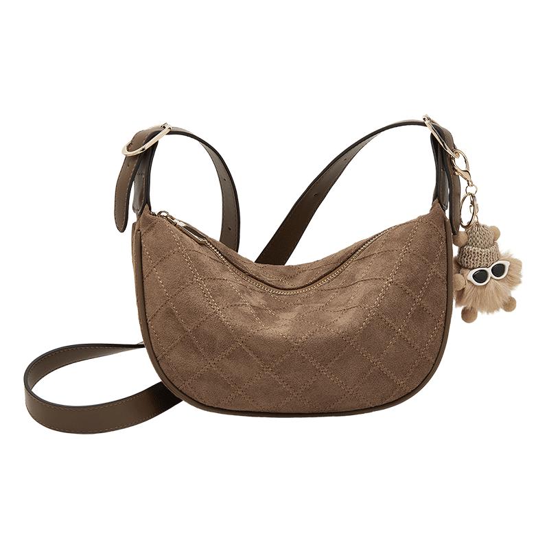 

FOXER 2026 New Arrival Women s Quilted Crescent Bag Fabric Female Hobo Shoulder Bag with Cute Pendant