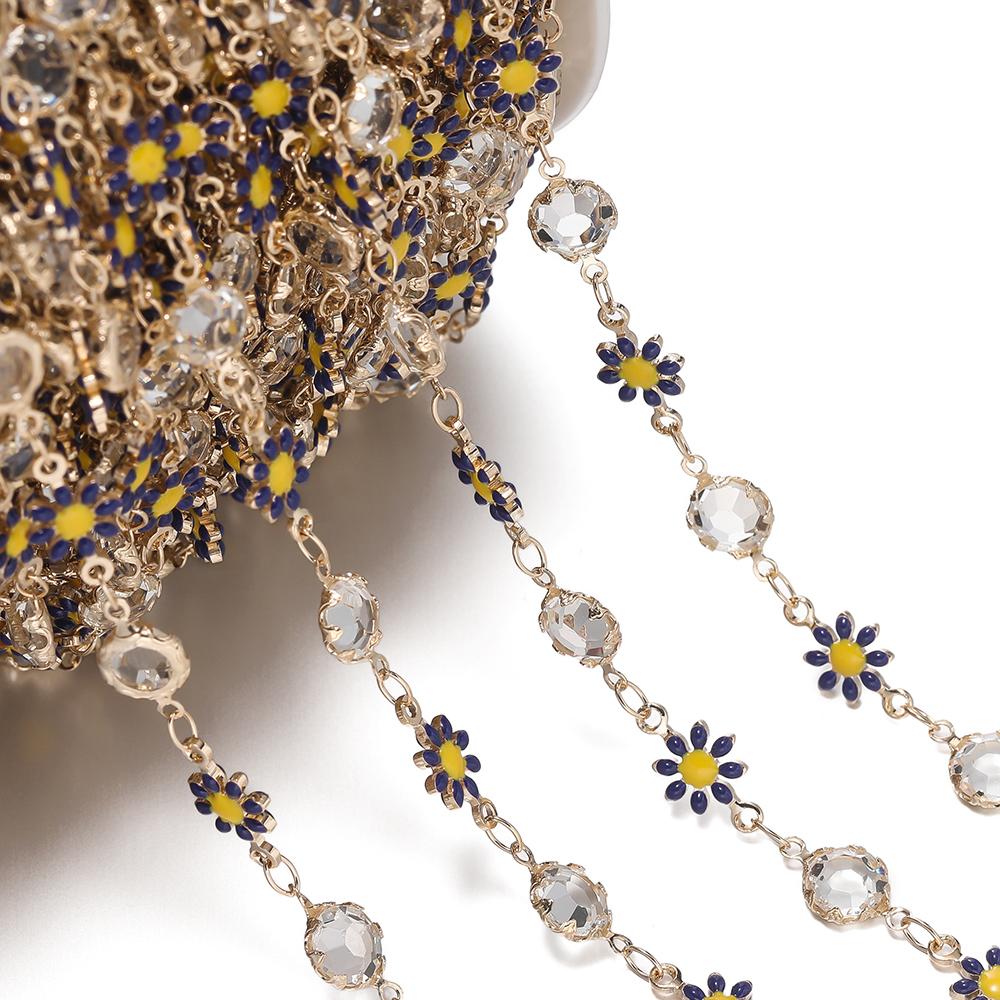 1meter Copper Chains Daisy with Glass Rhinestone Chain Findings for Bracelet Necklace DIY Jewelry Making Accessories
