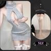 Sexy Lingerie Spring Pure Desire Backless Turtleneck Sleeveless Chest Leakage Knitted Sweater Uniform Temptation