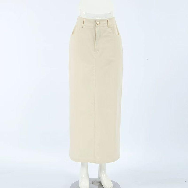 

New Arrival Russia Fashion High Waist Versatile Pocket Split Skirt High Waisted Split Skirt Beige S