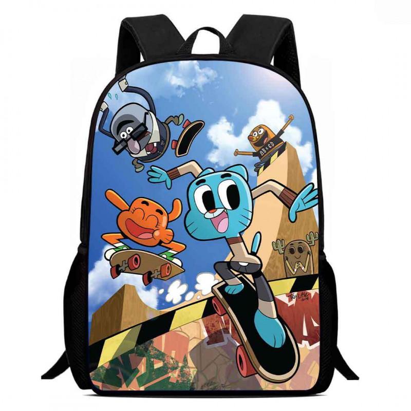 Gumball Cartoon Kids School Backpack Elementary Students Lightweight Spine-Protective Breathable Oxford Fabric Bag With Fun