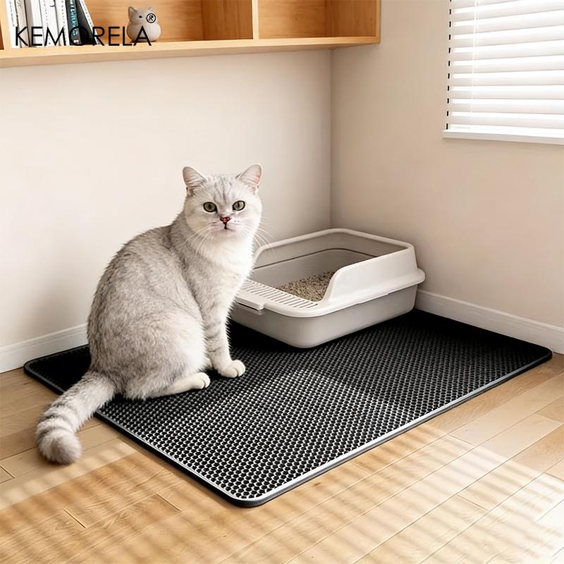 2-in-1 Layer Heavy-Duty EVA Cat Litter Mat Odor-Resistant Non-Slip Surface Durable Litter Mat Compatible with Litter Trays/Boxes