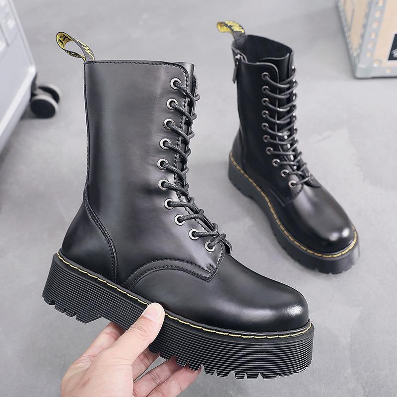 Thick-soled High-top Zipper Hole Martin Boots Women's Muffin Heightening Shoes Locomotive Boots