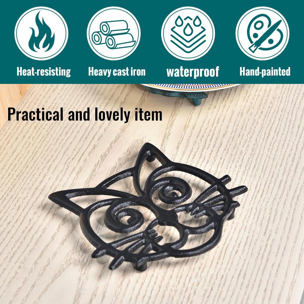 Sungmor Trivet Coaster, Kettle Pot Mat, Teapot Holder, Heat-Resistant, Cast Iron, Non-Slip, Rust-Resistant, Thick, Stylish, Simple, Cat Design