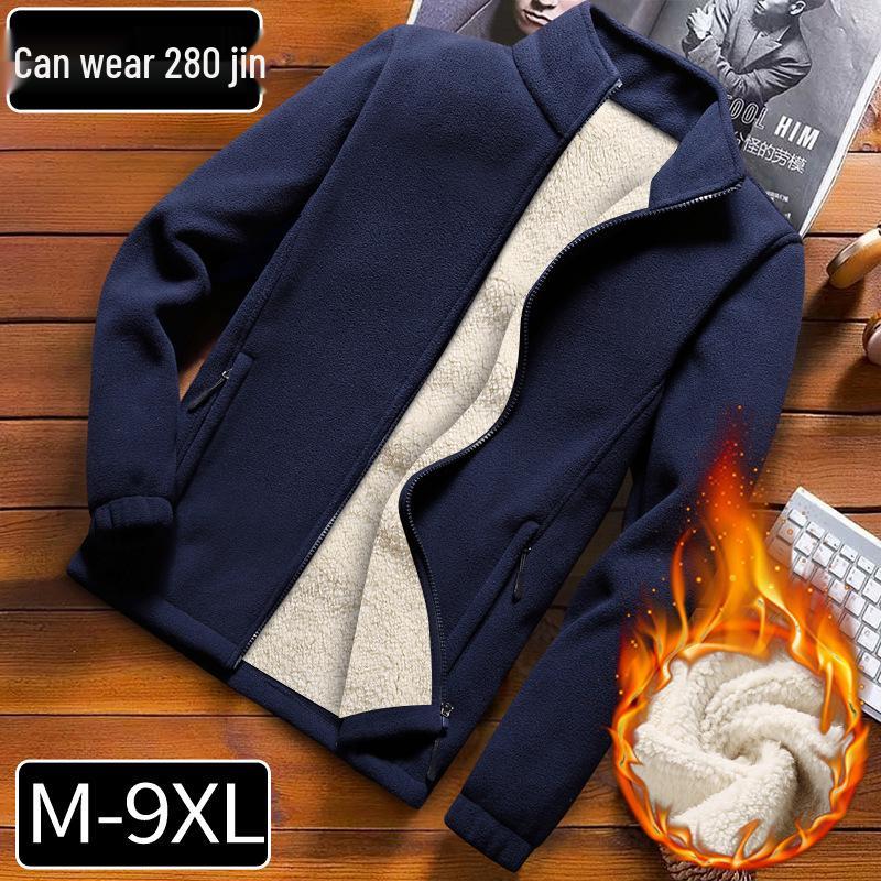 Men's Plus Size Thick Fleece-Lined Lambswool Winter Sweatshirt Jacket