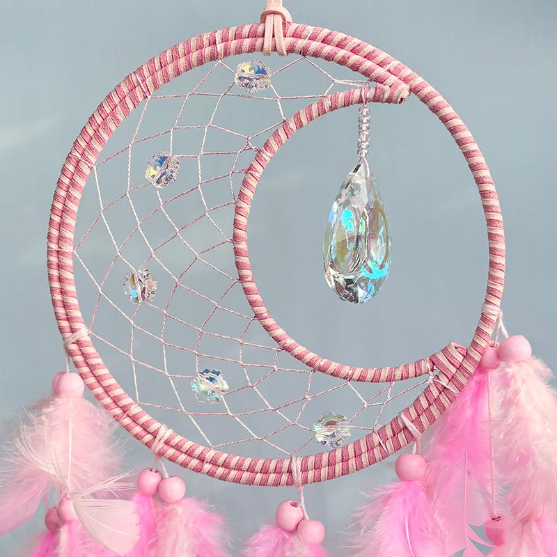 Dream Catcher Natural Crystal Stone Wind Chimes Boho Hand-woven Feathers Bedroom Hanging Ornaments Festival Gift Home Decoration