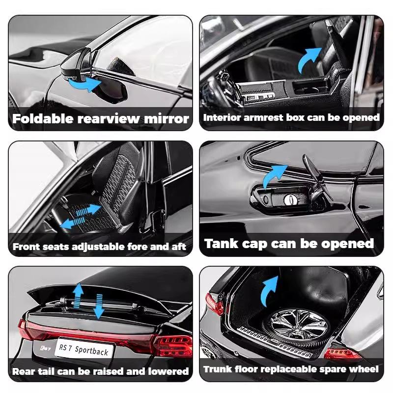 1/18 Scale RS7 Sportback Black Warrior Supercar Diecast Metal Alloy Model Car Remote Control Version Sound & Light Hobbies Collection