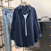 Off-white cotton thickened shirt women's spring and autumn new Korean version casual loose top medium and long tooling shirt