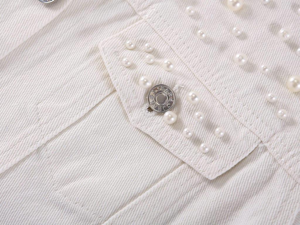 Women's Plus Size Studded Rhinestone Denim Jacket with Pearl Beading