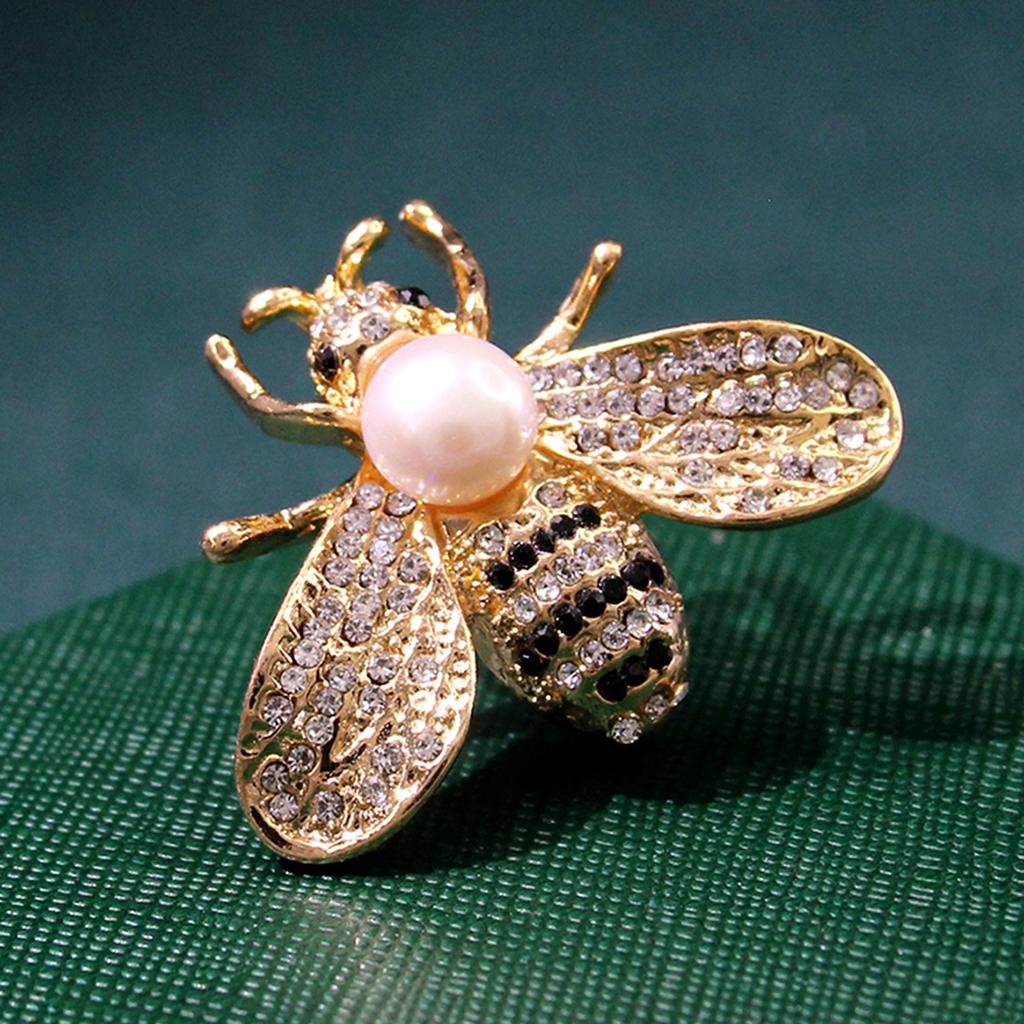 Fashion Pearl Bee Brooches Rhinestone Flower Safety Pins for Women Shirt Dress Scarf Buckle Accessories Office Leisure Jewelry
