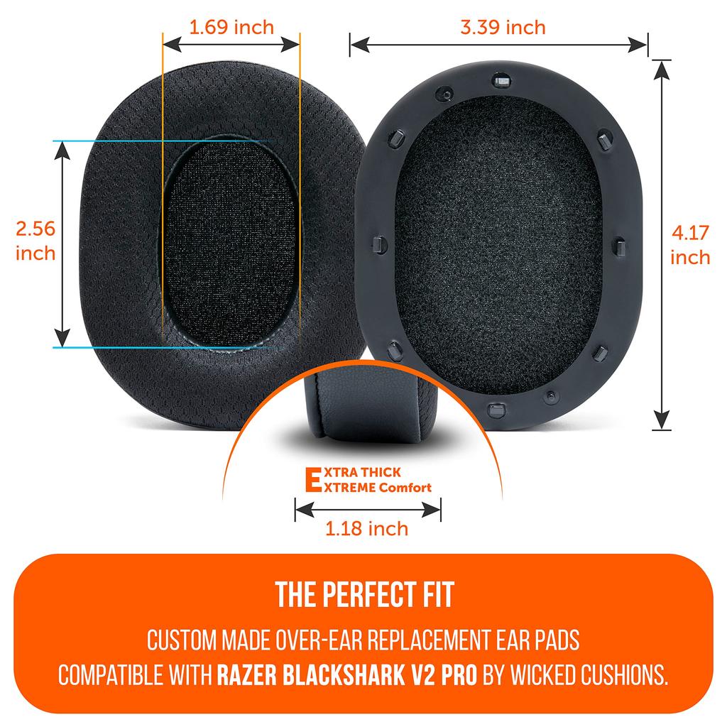 WC Freeze Blackshark Cooling Gel Ear Pads for Razer Blackshark V2 V2 Pro Fit 2023 by Wicked Cushions Improved Thickness and Sound Isolation Black -