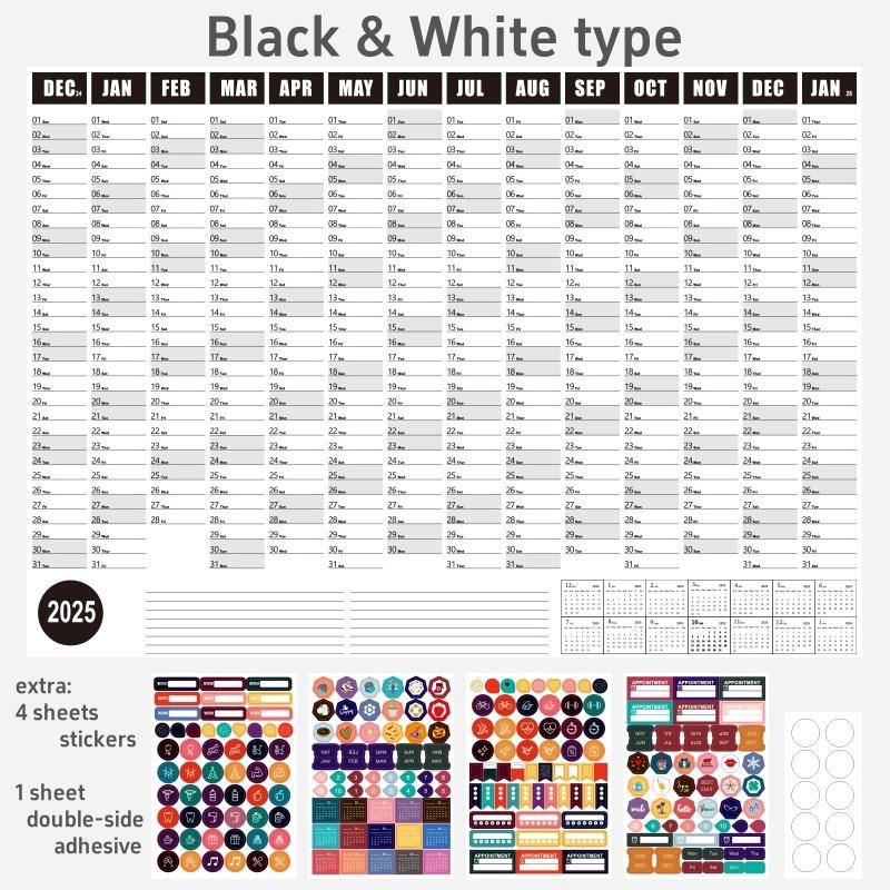 365 Planungstabelle 2025 Tagesplaner mit Farbpunkten Aufkleber Wandkalender Zeitplan To Do Liste Check Memo
