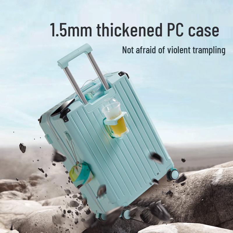 Durable Multifunctional Luggage with Cup Holder, Combination Lock, Rechargeable Features, and Large Capacity for Men and Women