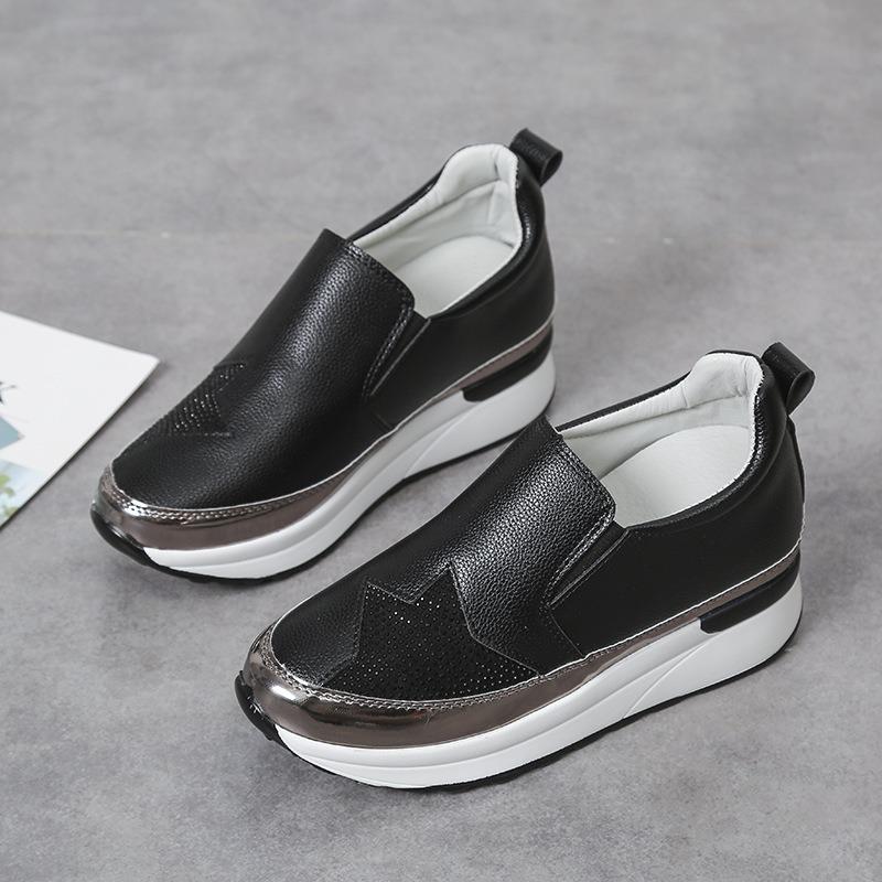 Large Size Round Head Thick Sole Muffin Single Shoes Women's Low-top Thin Versatile Foot Casual Rhinestone Single Shoes