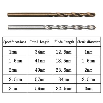 M35 High-speed Steel Straight Shank Fried Dough Twist Drill 10pc Bearing Steel Natural Color 1-3mm Small Drill Bit Drilling Tool