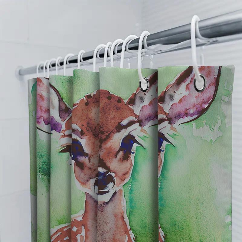 Vibrant Watercolor Deer Shower Curtain Perfect Bathroom Decoration For Kids' Room Or Master Bath