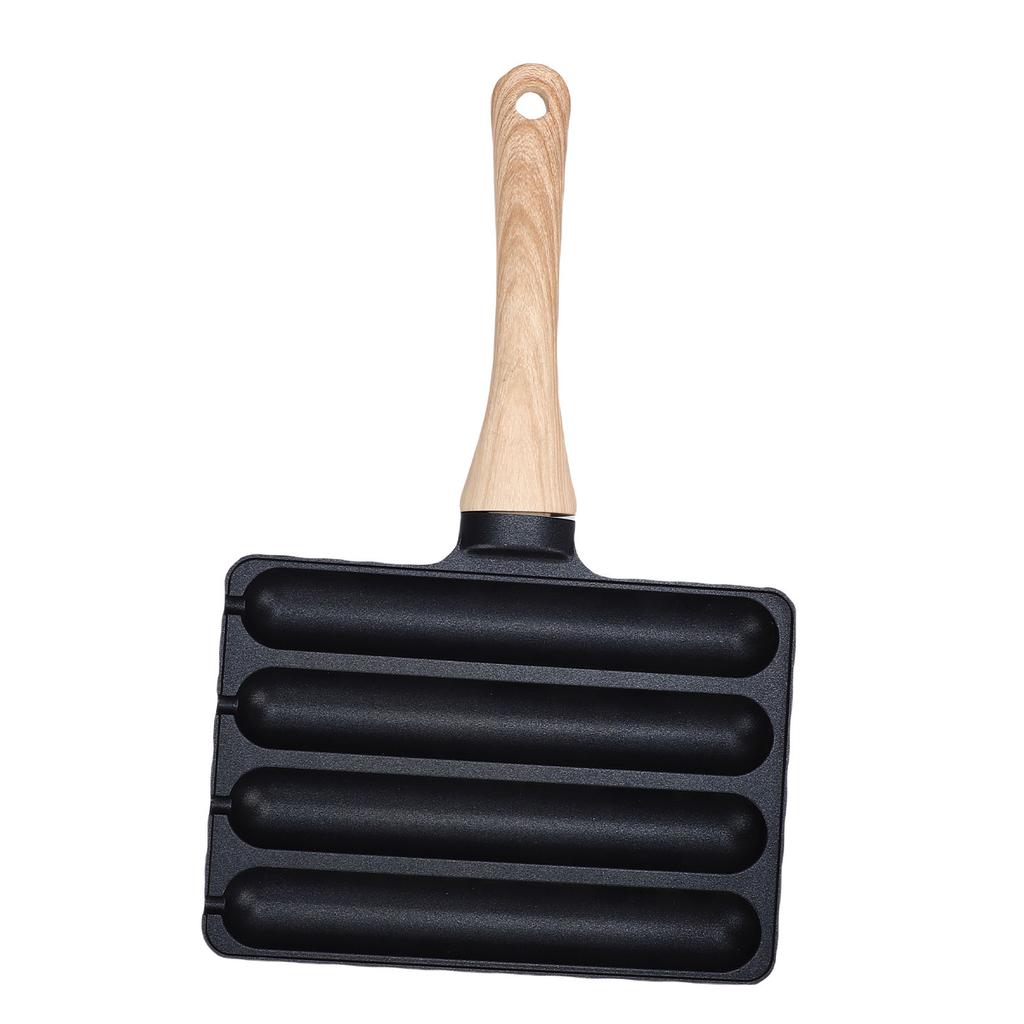 4 Slot Hot Dog Grilling Iron, Fast Heating Aluminum Alloy Grill Pan with Anti-heat Wooden Handle for Cooking Cooking Cooking In
