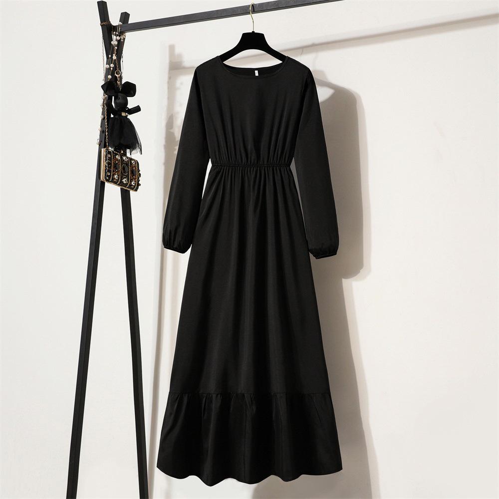 Women's Solid Color Long Sleeve Pullover A-Line Dress