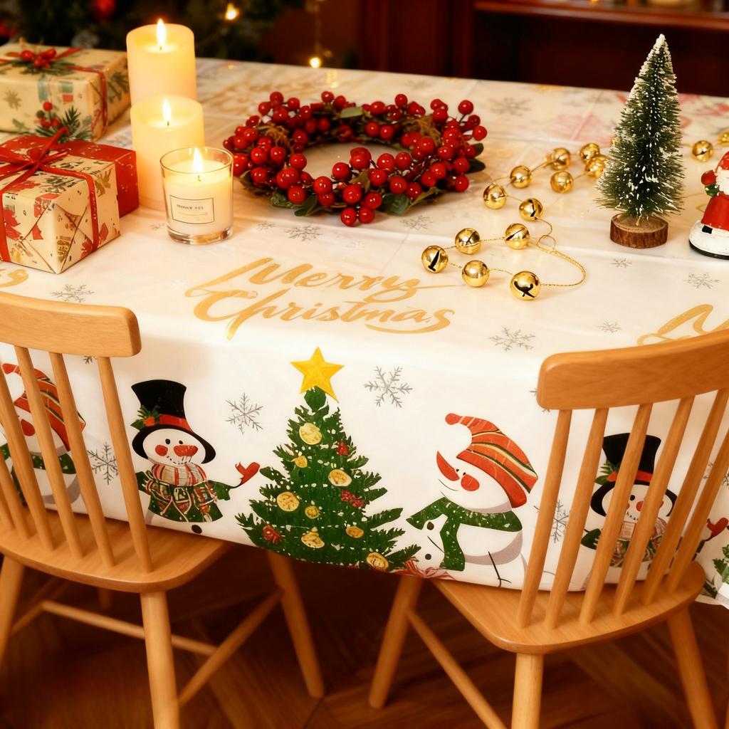 Christmas Themed Party Tablecloth, Christmas Desktop Decoration, Santa Claus Snowflake Deer Pattern Tablecloth