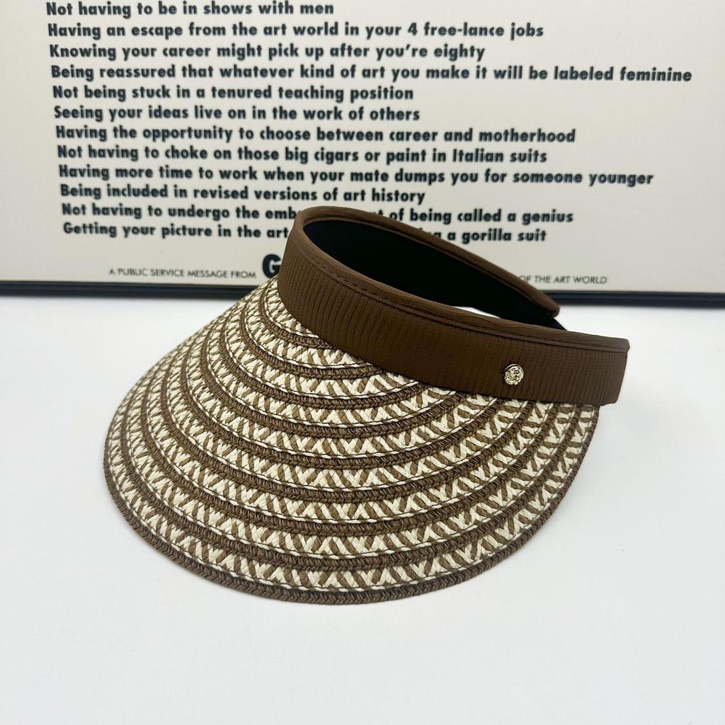 Internet Celebrity Woven Empty Top Hat Sunscreen Artifact Face Small Visor Striped Foldable Headband Hat
