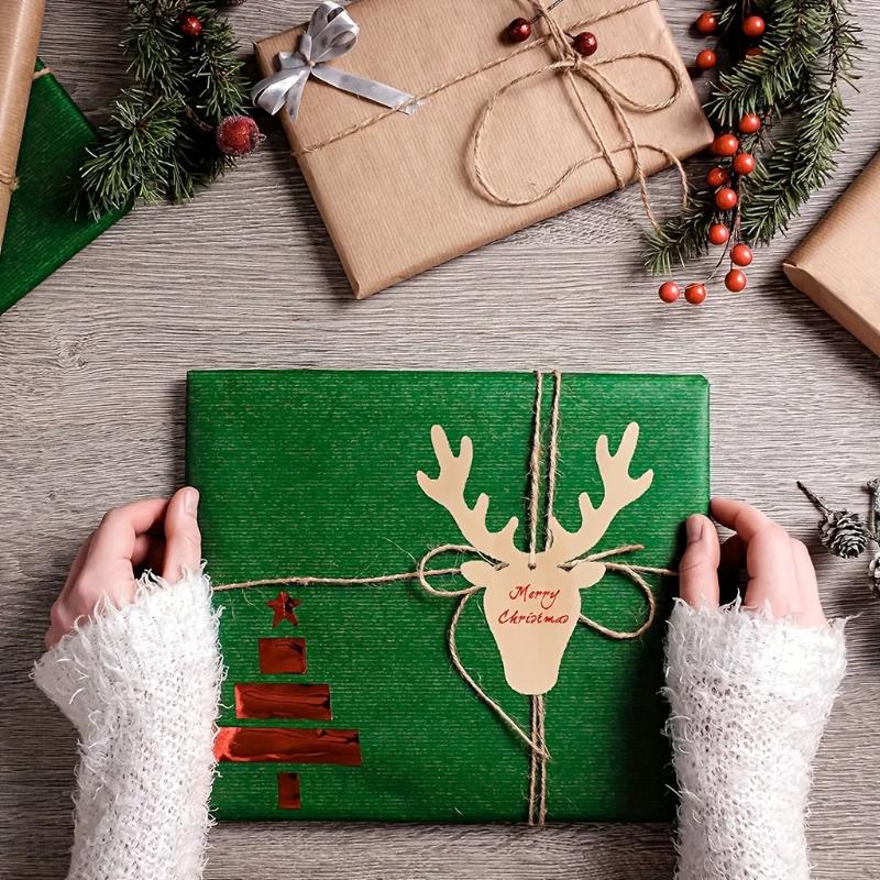 20PCS/10PCS/5PCS 50m Hemp Rope Wooden Deer Head Christmas Ornament Pendant Pendant Wooden Pendant Decoration Wooden DIY Craft