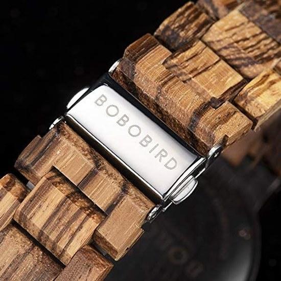 BOBO BIRD Mens Wood Watch Analog Quartz Week Display Lightweight Handmade Wooden Wristwatch