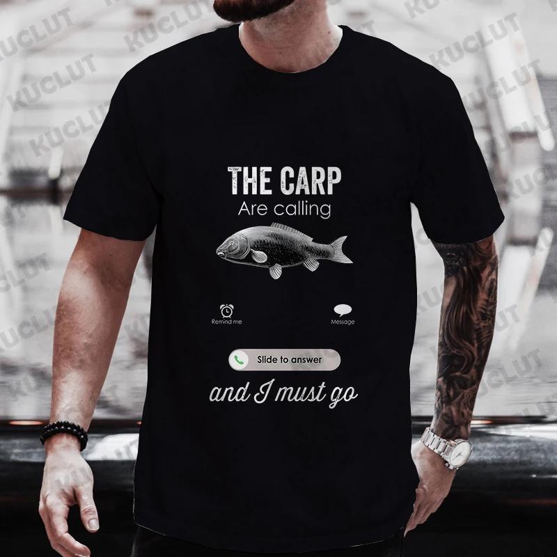 Fishing The Carp Are Calling and I Must Go Funny Vintage Men's T-Shirt New Fashion Summer Casual Harajuku Tshirt Printed Men Top