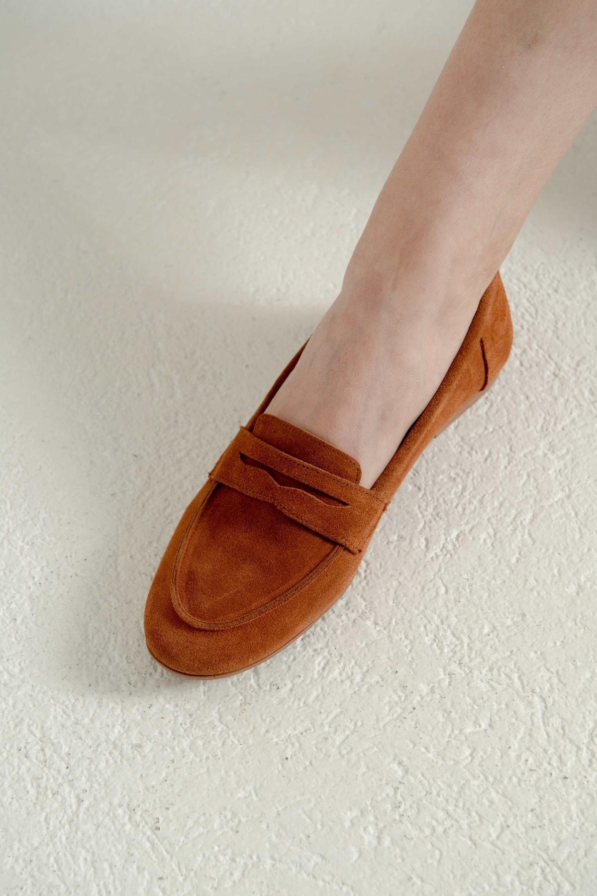 

Женские туфли на плоской подошве Светло-коричневые замшевые лоферы из натуральной кожи Балетки 36